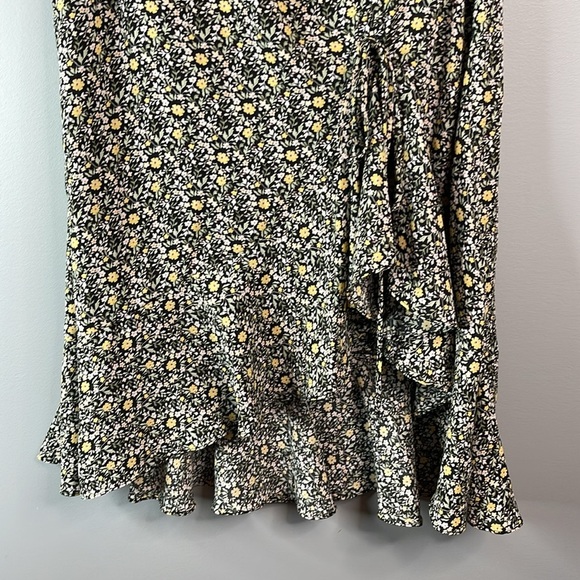Max Studio NWT Misty Daisy Print Ruffle Ruched Midi Skirt Black Yellow Size S - Picture 6 of 13